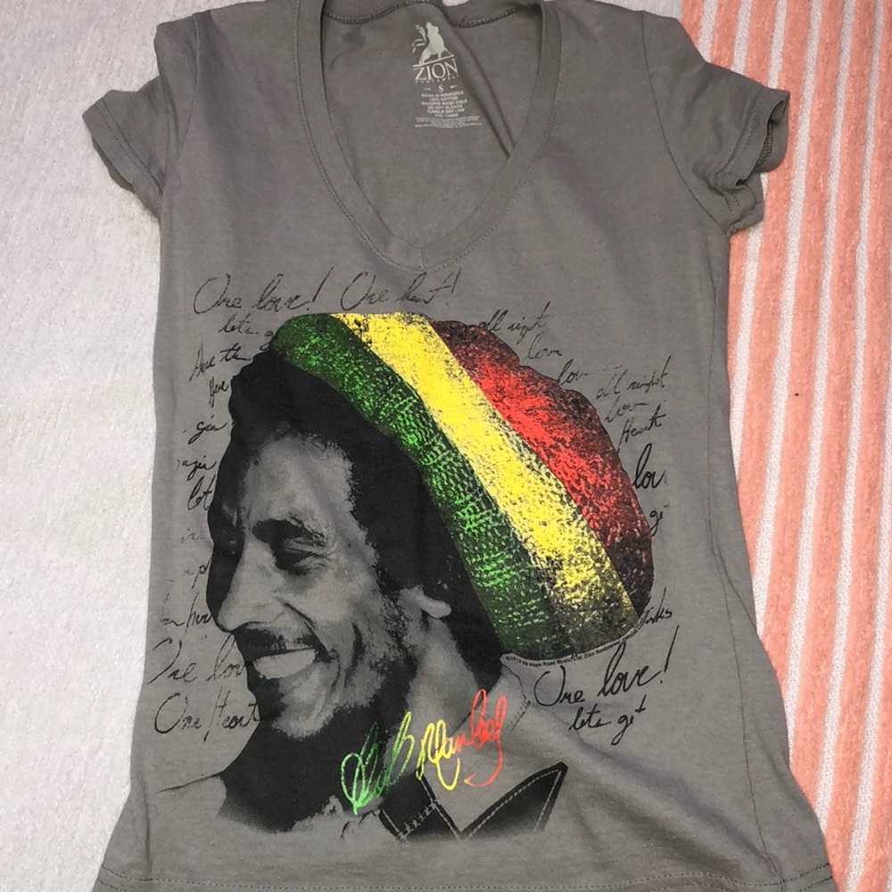 Bob Marley t-shirt.